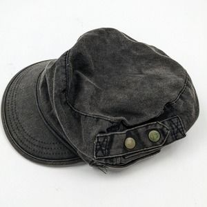 Vintage Military Gray Denim Double Snap Insulated Winter Short Brim Cap Hat